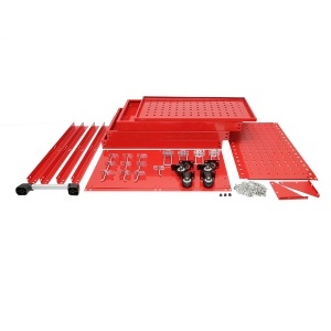 Carucior scule metalic pe roti cu 3 rafturi si panou perforat cu suporti unelte 660x360x1080mm - Img 3