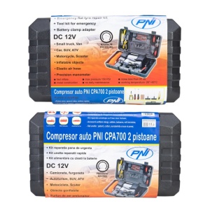 Compresor auto PNI CPA700 dublu piston si kit reparatie anvelope, 12V, 25A - Img 6