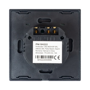 Intrerupator dublu cu touch PNI SH222 din sticla, negru cu LED indicator, 10A, 2X200W - Img 4