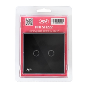 Intrerupator dublu cu touch PNI SH222 din sticla, negru cu LED indicator, 10A, 2X200W - Img 7