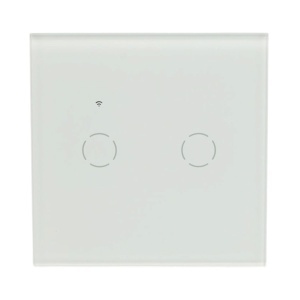 Intrerupator inteligent smart Wi-Fi touch dublu alb 220V, 2000W, rama sticla 86x86x33mm, aplicatie Tuya Smart Life, compatibil Alexa si Google Home - Img 2