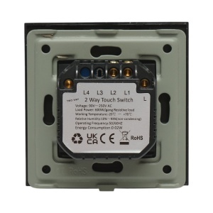 Intrerupator touch dublu cap scara negru 220V, indicator luminos, rama sticla 86x86x34mm - Img 4