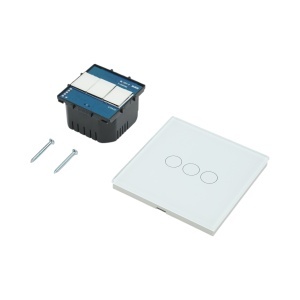 Intrerupator touch triplu cap scara alb 220V, indicator luminos, rama sticla 86x86x34mm - Img 5