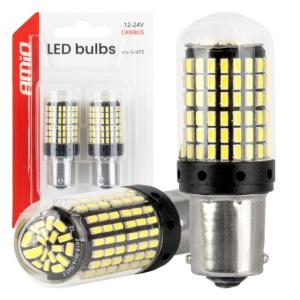 LED CANBUS BA15S P21W R10W R5W 600LM 144SMD alb 12V 24V AMIO