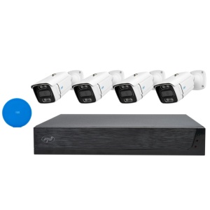 Pachet Kit supraveghere video PNI House IPMAX POE 3, NVR cu 4 porturi POE, ONVIF si 4 camere cu IP 3MP, de exterior, Power over Ethernet, detectie chip, detectie miscare, 4 cabluri, alimentator, mouse
