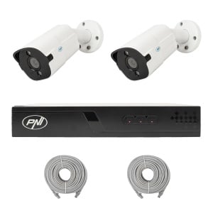 Pachet supraveghere video NVR POE PNI House IP710J, 2 camere PNI IP818J 8MP si 2 cabluri UTP CAT6 20 metri incluse