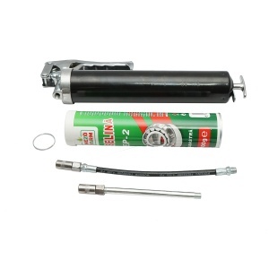 Pistol pentru gresat cu maner iesire orizontala si tub vaselina albastra 400g