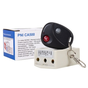 Releu cu telecomanda PNI CA500 pentru comanda 1 sau 2 usi de garaj, porti, bariere, 2 relee, alimentare 12V