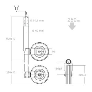 Roata de sprijin, capacitate 300 kg, teava Ø60 mm, roata 225x65 mm - Img 3