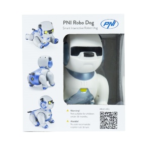 Robot inteligent interactiv Robo Dog, control vocal, butoane tactile, alb-albastru, acumulator inclus 3.7V 350mAh