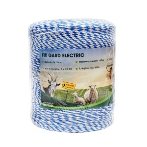 Rola fir alb-albastru 3mm insertie metalica 3x0.2mm SS, rezistenta 7.8 Ohm/m, 500m gard electric Mezofarm - Img 2
