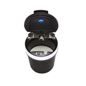 Scrumiera auto universala cu fund ceramic neagra-argintiu cu lumina albastra LED - Img 2