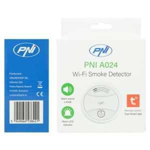 Senzor de fum PNI A024 cu Wi-Fi, control din aplicatia Tuya Smart, alimentare baterie 9V, 85dB, alarma sonora si vizuala, alarma silentioasa - Img 3