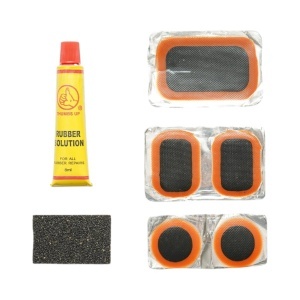 Set 5 petice vulcanizare anvelope si camere de aer 24x35mm, 25mm, 32x50mm + hartie abraziva + 1 tub adeziv 8ml - Img 2