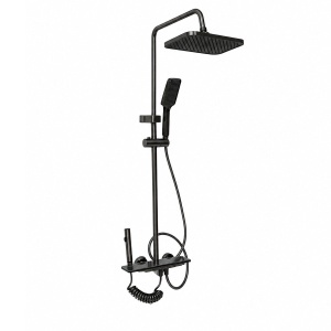 Set dus multifunctional cu termostat, afisaj digital temperatura, 4 functii de curgere a apei, pipa cada, dus dreptunghiular tip ploaie, para de dus, dus bideu, grafit mat, aluminiu - Img 4