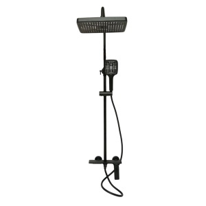 Set dus Premium multifunctional de perete din cupru, 3 functii curgere apa, dus dreptunghiular tip ploaie, para de dus, negru mat - Img 3