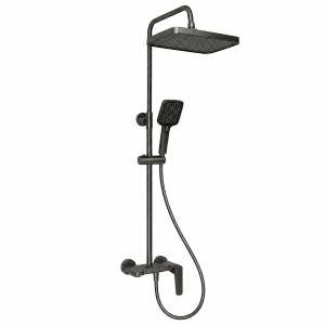Set dus Premium multifunctional de perete din cupru, 3 functii curgere apa, dus dreptunghiular tip ploaie, para de dus, gri grafit satinat - Img 4