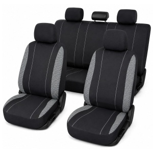 Set huse scaune auto universale negru-gri, material textil 8 piese