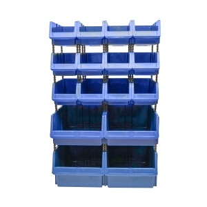 Stand cu 16 cutii pentru depozitare / organizare, cutie din plastic albastra, 680x510x1100mm