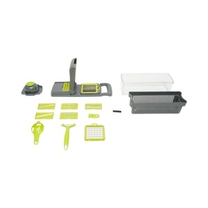 Tocator de legume multifunctional 12 in 1 manual, 8 lame inox interschimbabile, taietor legume, feliator, razatoare, decojitor, separator oua, recipient colectare - Img 2