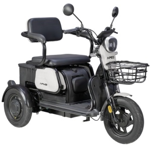 Triciclu Electric, Fara Permis, Motor 1000W, 2-3 locuri, APM2 Alb, Autonomie 36km, Omologat RAR
