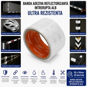 Banda reflectorizanta alba intrerupta autoadeziva 50x50mm 60 buc/rola HighPower - Img 4