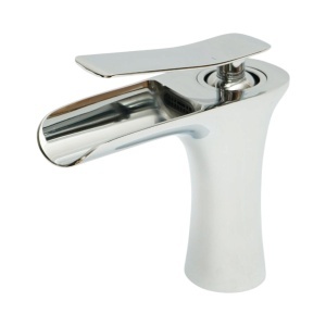 Baterie lavoar baie Premium din cupru, pipa tip cascada, design rotund, monocomanda, crom lucios, furtunuri incluse