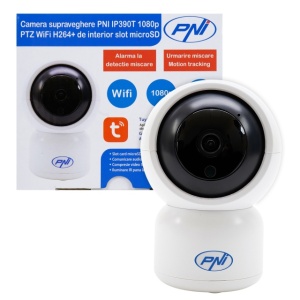 Camera supraveghere video PNI IP390T 1080P cu PTZ WiFi H264+ suporta microSD 128GB, Night Vision, aplicatia Tuya, P2P, Android, iOS, pentru interior, rotire dupa miscare, alarma la miscare - Img 6