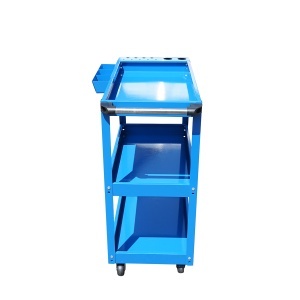 Carucior scule metalic pe roti cu 3 rafturi, compartimente piese si suporturi perforate 660x360x730mm - Img 5