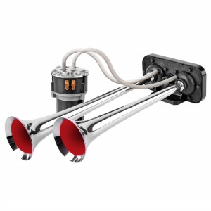 Claxon cu 2 goarne , cromat . Melodic . 24V 1A Cu Compresor