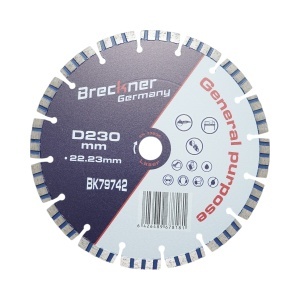 Disc diamantat turbo segmentat 230x22.23mm, segment 10mm pentru beton armat, piatra dura, pavele Breckner Germany