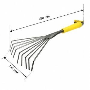 Grebla de gradina evantai cu 9 dinti flexibili din otel carbon 145x350mm, maner ergonomic PP Crownman - Img 2