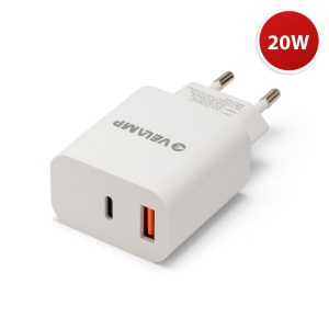 Incarcator de priza 20W USB-A + USB-C, 220V, Alb