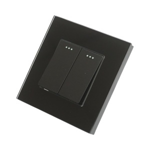 Intrerupator dublu cap scara negru incastrat 220V, 16AX, indicator luminos, rama sticla 86x86x34mm