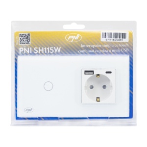 Intrerupator simplu PNI SH115W din sticla cu touch, combinat cu priza Schuko si mufe USB - Img 2
