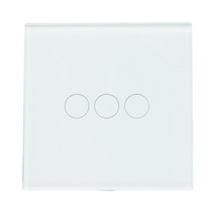 Intrerupator touch triplu cap scara alb 220V, indicator luminos, rama sticla 86x86x34mm - Img 2