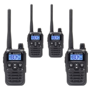 Kit 4 statii radio portabile PNI PMR R45 PRO 446MHz, 0.5W, 99 canale programabile, 16 PMR si tonuri 38 CTCSS si 104 DCS, Squelch 5 niveluri, VOX, TOT, BCL, Scan, Roger Beep