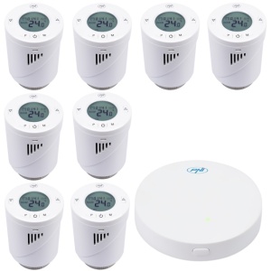 Kit Wifi 8 bucati cap termostatic inteligent PNI CT25T pentru calorifer si Hub PNI CT25WIFI cu control prin Internet, aplicatie de mobil Tuya Smart