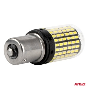 LED CANBUS BA15S P21W R10W R5W 600LM 144SMD alb 12V 24V AMIO - Img 4