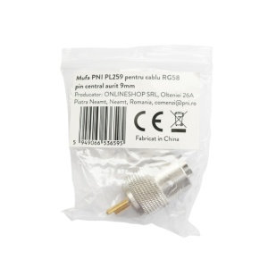 Mufa PNI PL259 pentru cablu RG58 pin central aurit 9 mm - Img 2
