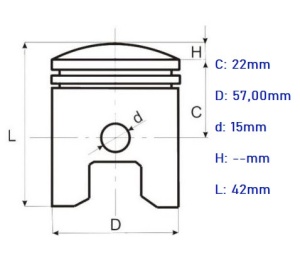 Piston scuter 4T Piaggio Fly 125cc (57mm Ø 15mm) - Img 2