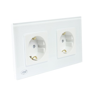 Priza dubla incastrabila PNI WP202W, cu rama din sticla, 16A, 2X3000W, 230V, alb - Img 8