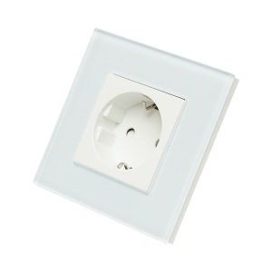Priza schuko alba incastrata 220V, 16A, rama sticla 86x86x34mm