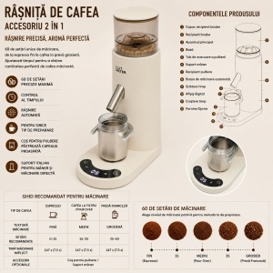 Rasnita electrica de cafea portabila cu acumulator 2600mAh, 110W, reglaj macinare 60 trepte, bavuri conice 41mm, afisaj digital touch, reincarcabila USB Type-C - Img 3