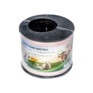 Rola banda rosu-alb 10mm insertie metalica 4x0.16mm SS, rezistenta 13 Ohm/m, 250m gard electric Mezofarm - Img 3