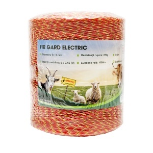 Rola fir galben-rosu fi 2mm insertie metalica 6x0.15mm SS, rezistenta 8 Ohm/m, 1000m gard electric Mezofarm - Img 2