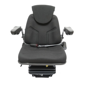 Scaun pentru tractor negru, reglabil cu cotiera, tetiera, centura si suspensie mecanica, latime sezut 455mm