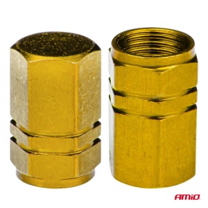 Set 4 buc capac valva ventil aluminiu galben AMIO - Img 2
