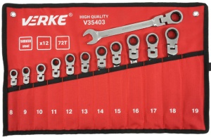 Set chei combinate cu clichet si articulatie 8-19mm 12 buc VERKE