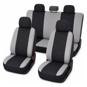 Set huse scaune auto universale gri-negru, material textil 8 piese
